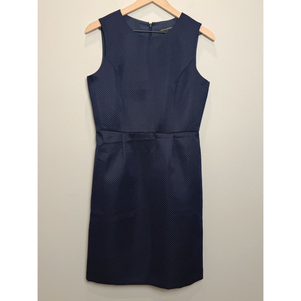 Banana Republic Factory Navy Blue Textured Sleeveless Jacquard Sheath Dress 4